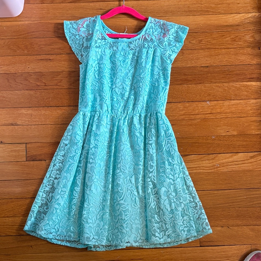 Girls Lace Dress in Aqua and silver soft! Easter/party! Size 10 children’s place